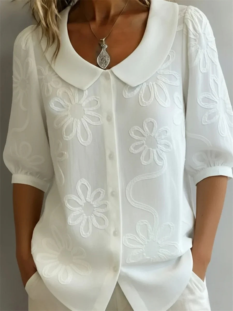 Genevieve | Floral Embroidered Peter Pan Collar Blouse