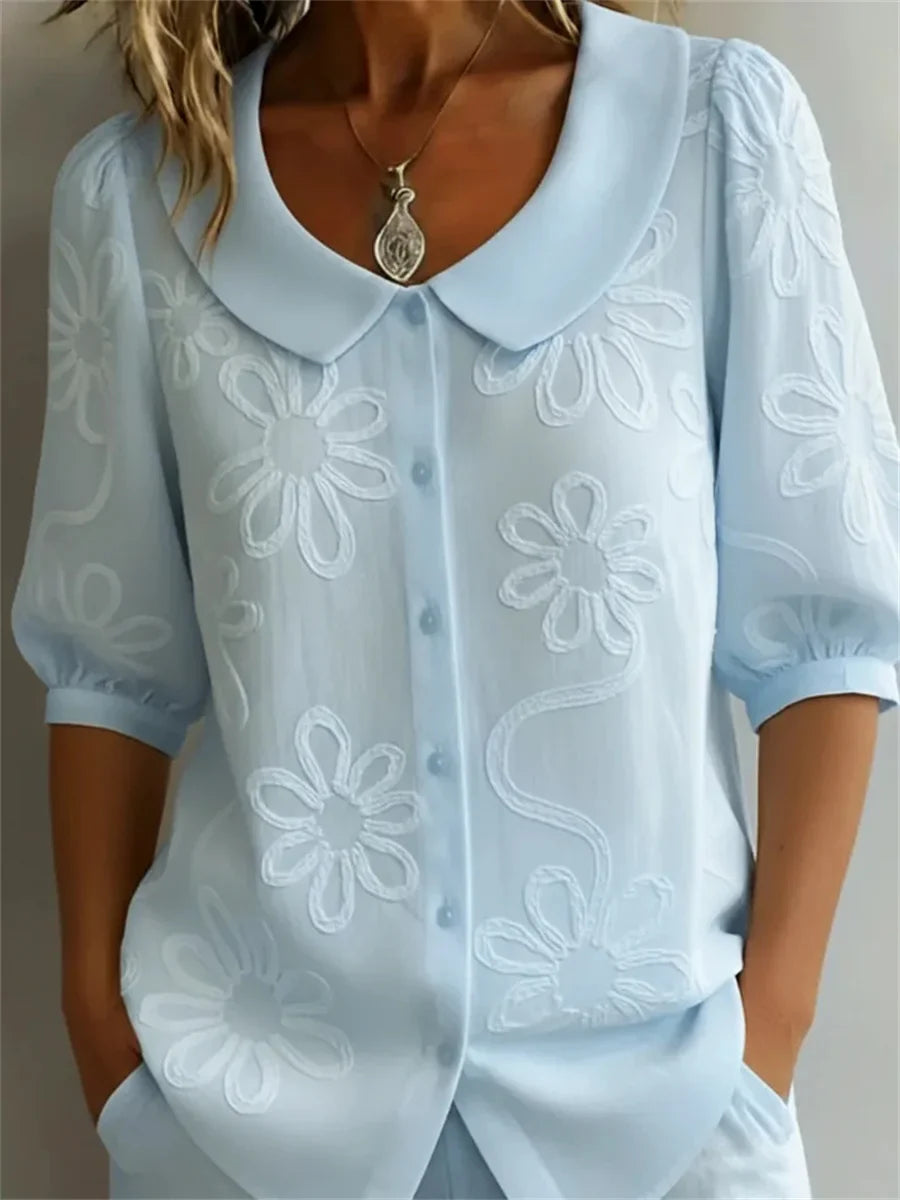 Genevieve | Floral Embroidered Peter Pan Collar Blouse