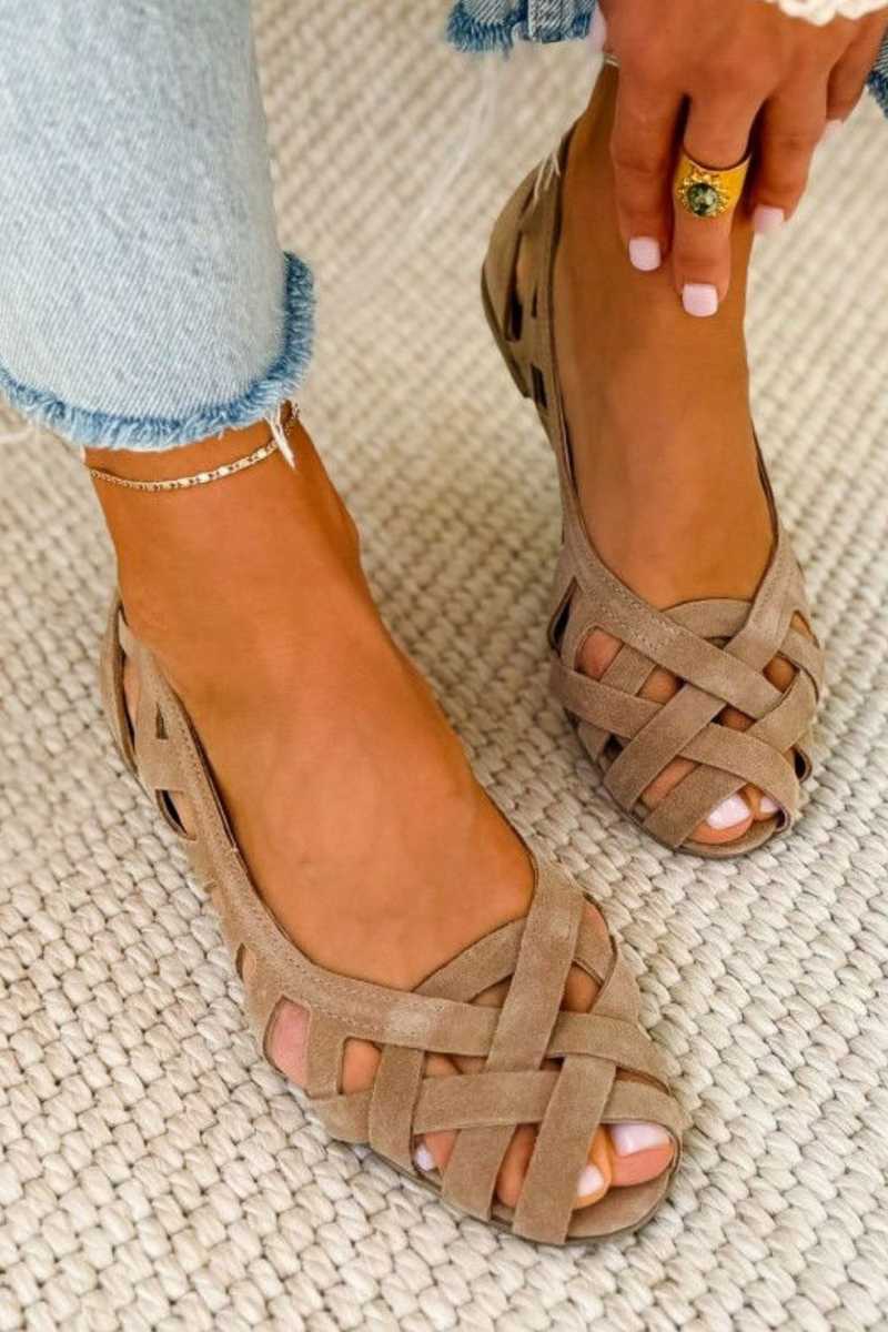 Freya | Comfortable Woven Peep-Toe Flats