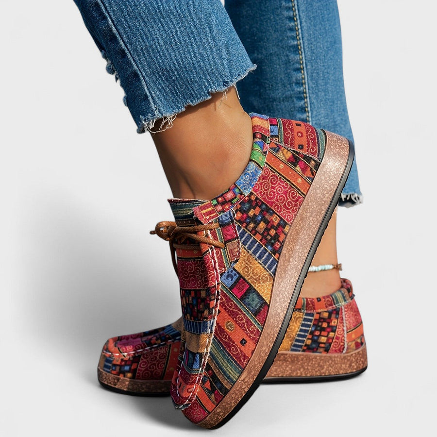 Freya | Bohemian Patchwork Lace-Up Shoes