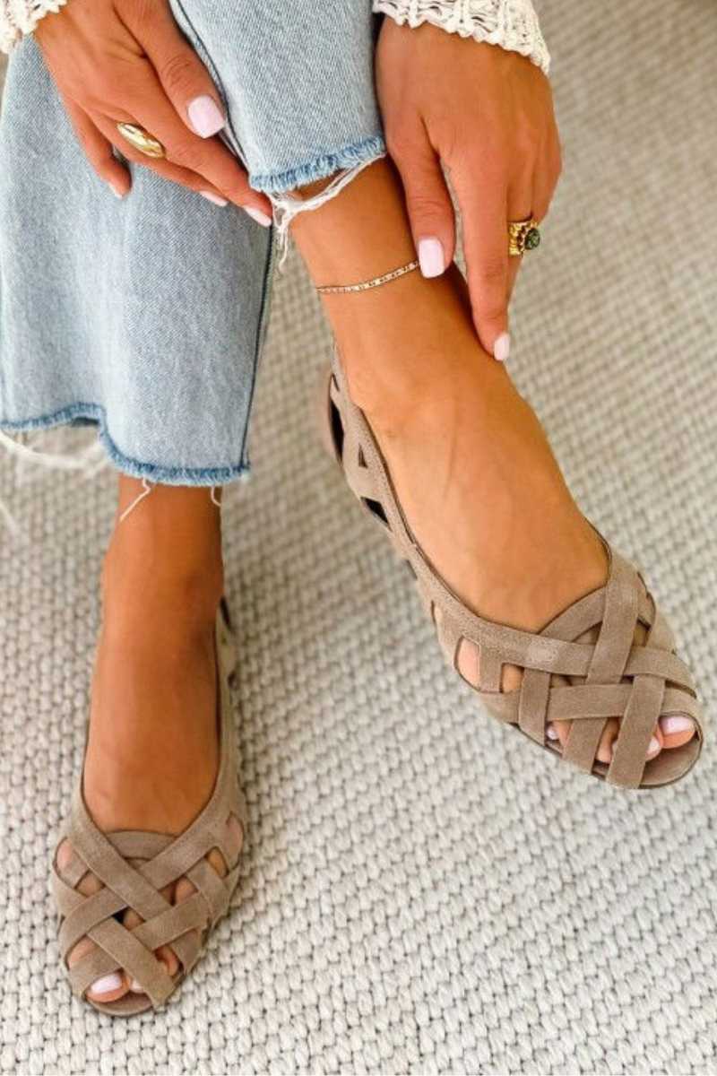 Freya | Comfortable Woven Peep-Toe Flats