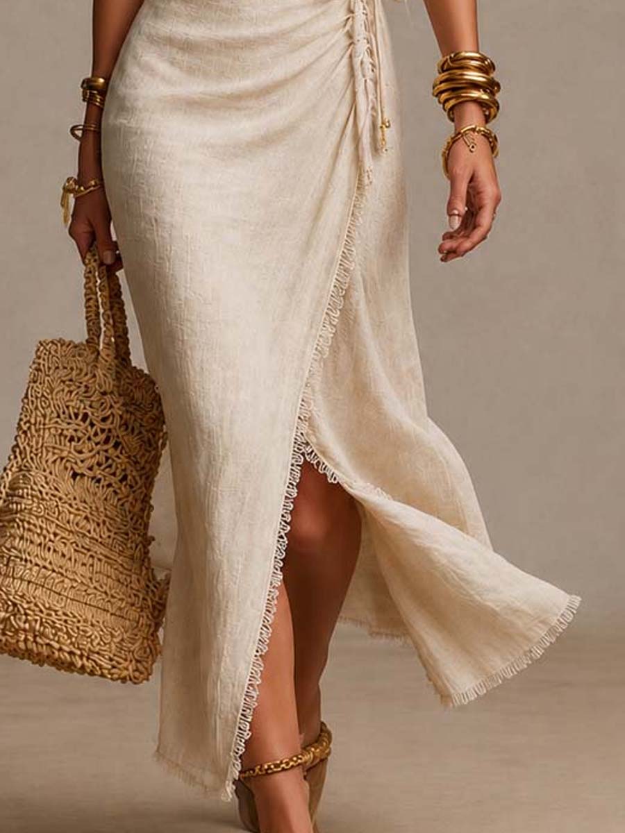 Aurelia | Fringe Trim Wrap Maxi Dress