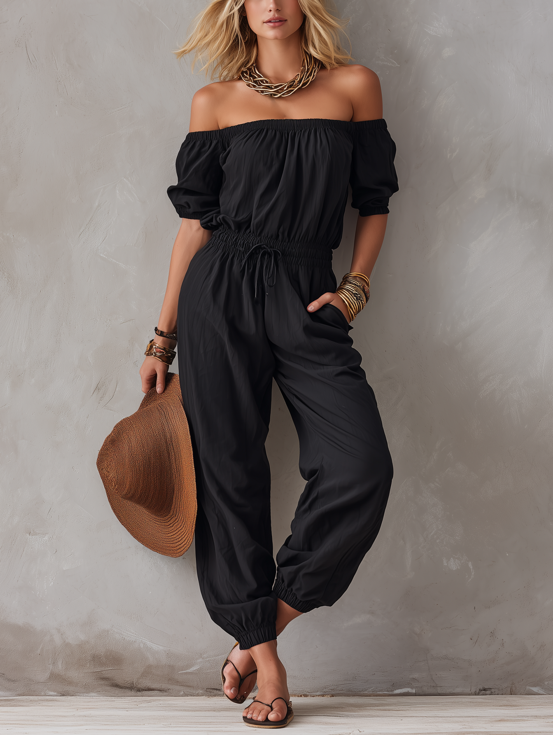 Camille | Off-Shoulder Cinched Waist Jumpsuit