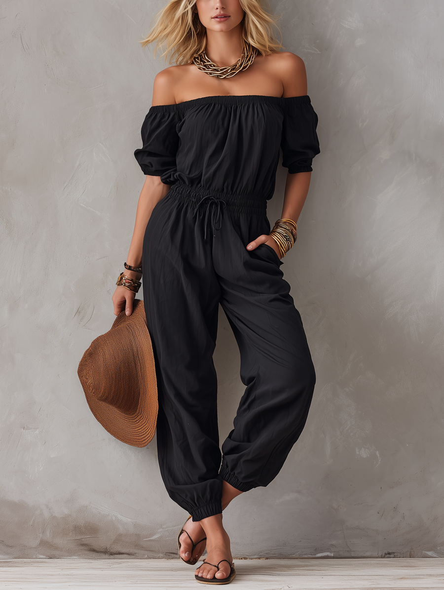 Camille | Off-Shoulder Cinched Waist Jumpsuit