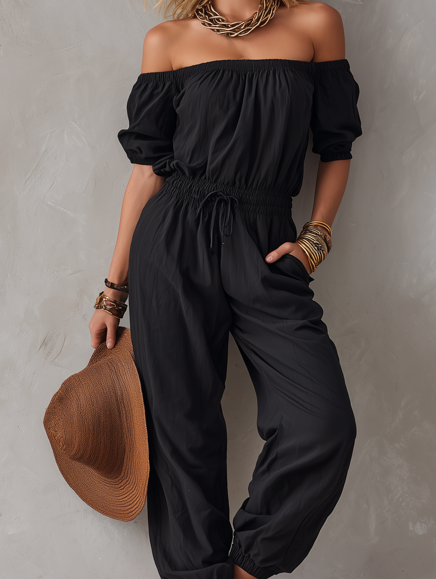 Camille | Off-Shoulder Cinched Waist Jumpsuit