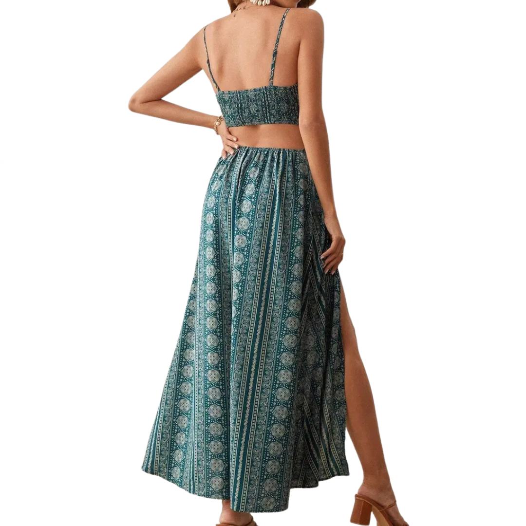 ZARA™ – Boho Print Backless Slit Dress