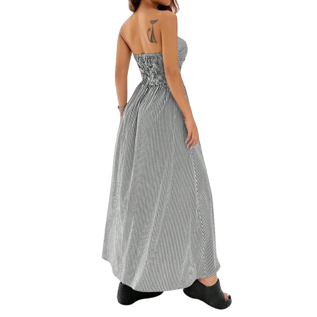 ZELDA™ – Striped Strapless Pocket Maxi Dress