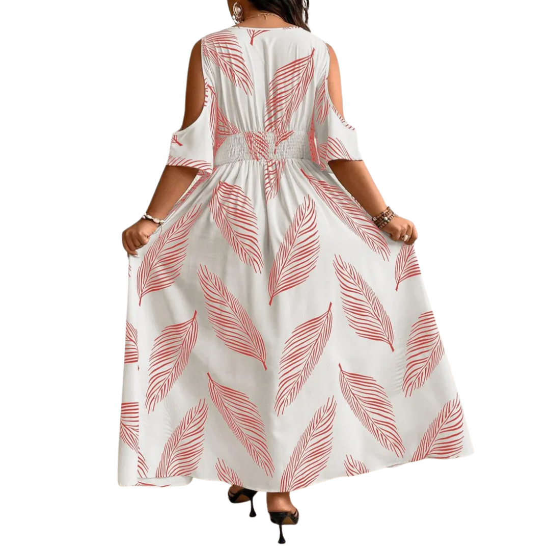 WAVENA™ – Boho Print Cold Shoulder Dress