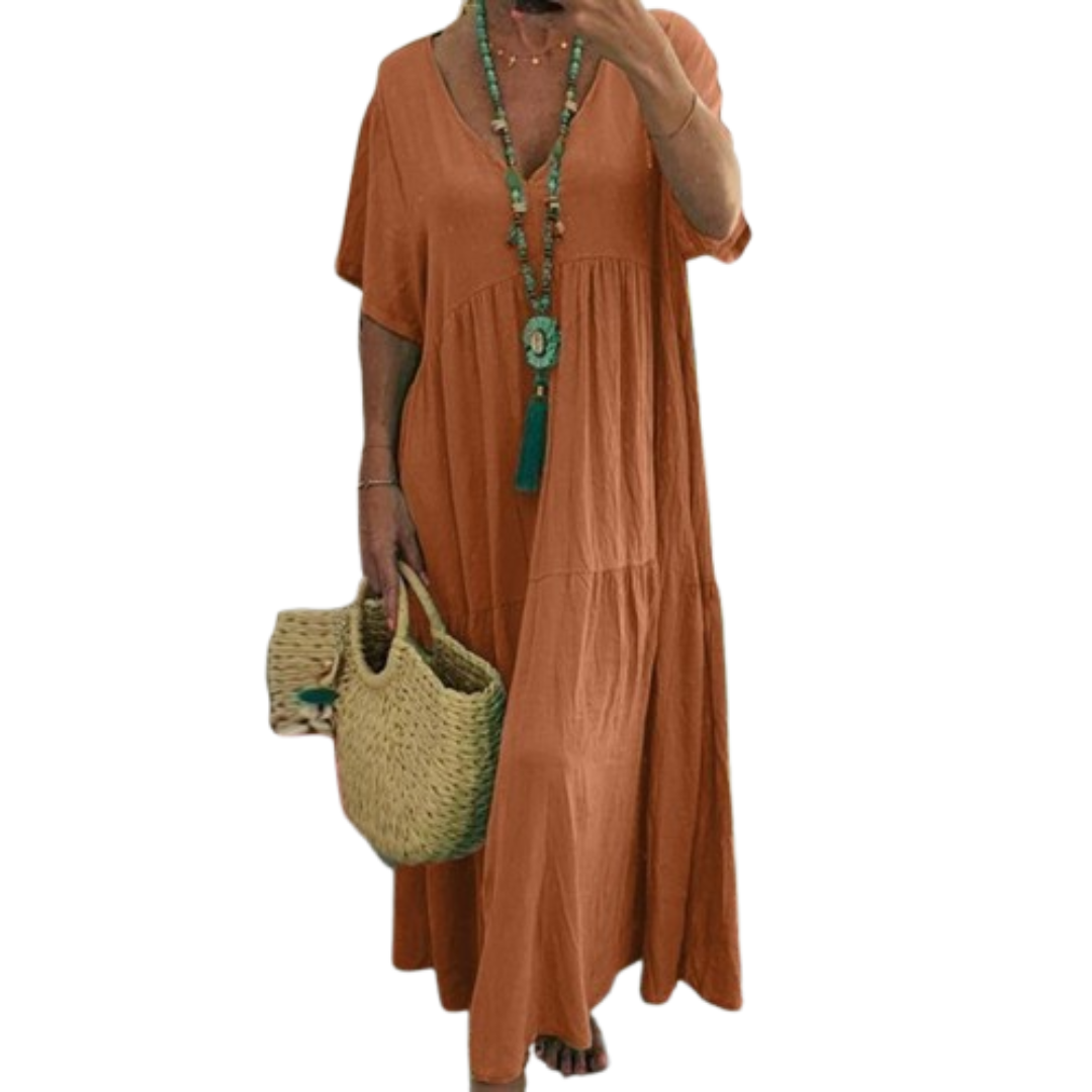 VIVIANI™ – Comfy V-Neck Casual Ruffle Boho Dress