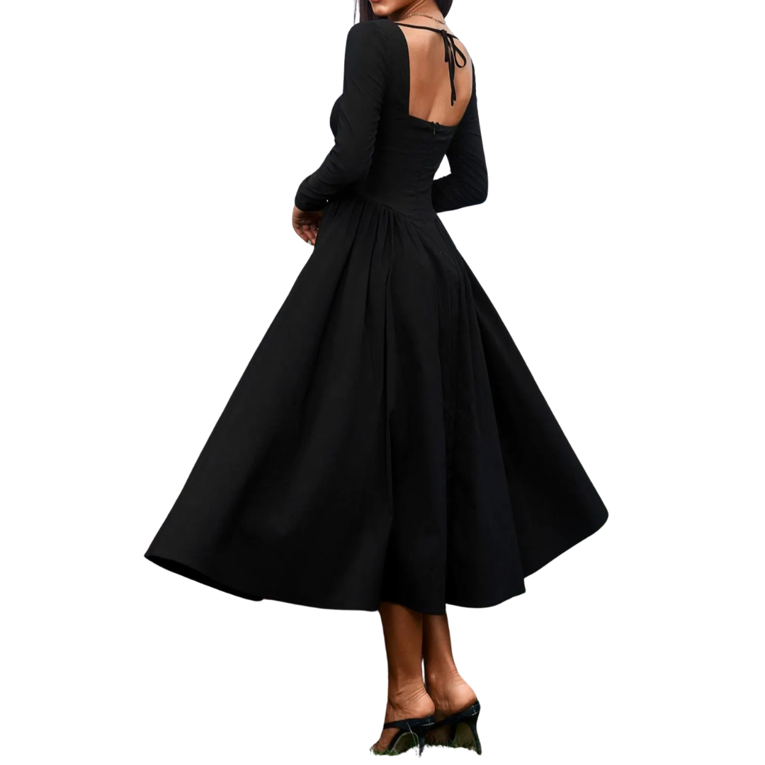 NICOLETTE™ – Sexy Open-Back Pleated Midi Dress