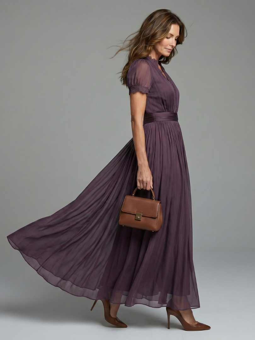 Vivienne | Lace Trim Chiffon Maxi Dress