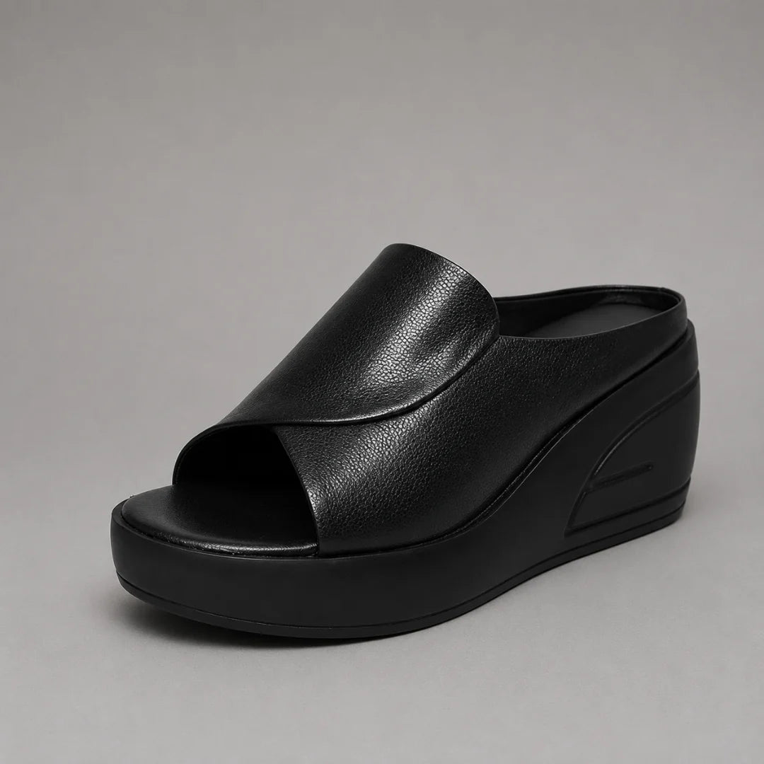 Alyna | Sculpted Leather Platform Wedges