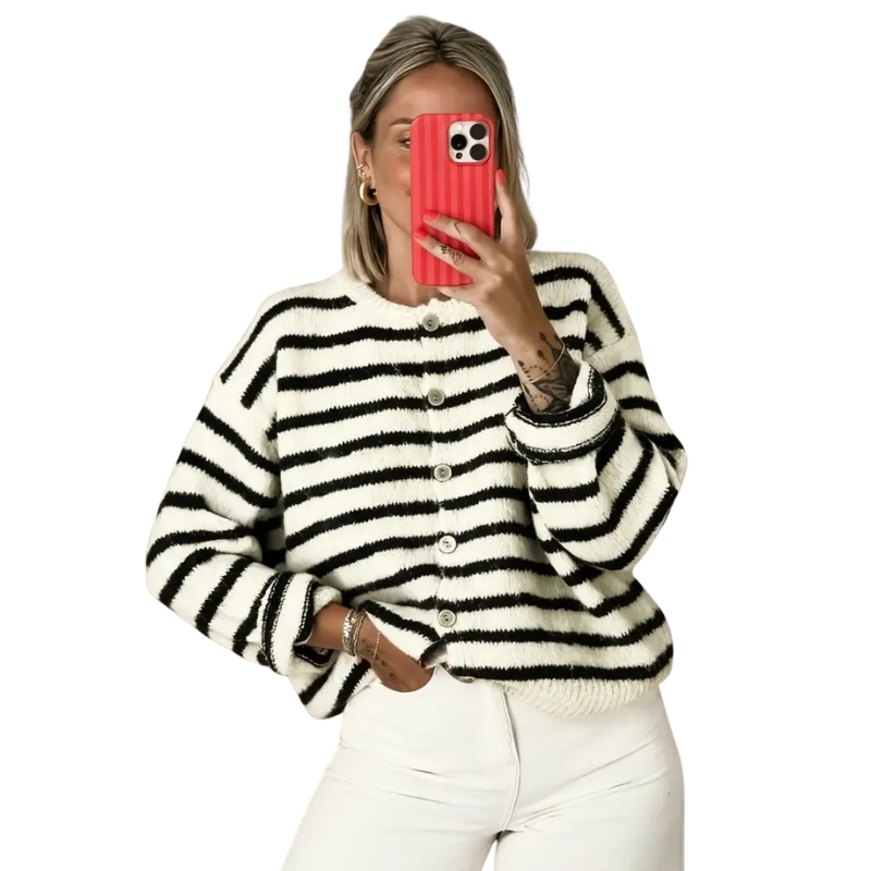 COLLETTE™ – Vintage Style Striped Sweater Cardigan