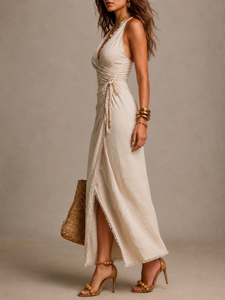 Aurelia | Fringe Trim Wrap Maxi Dress
