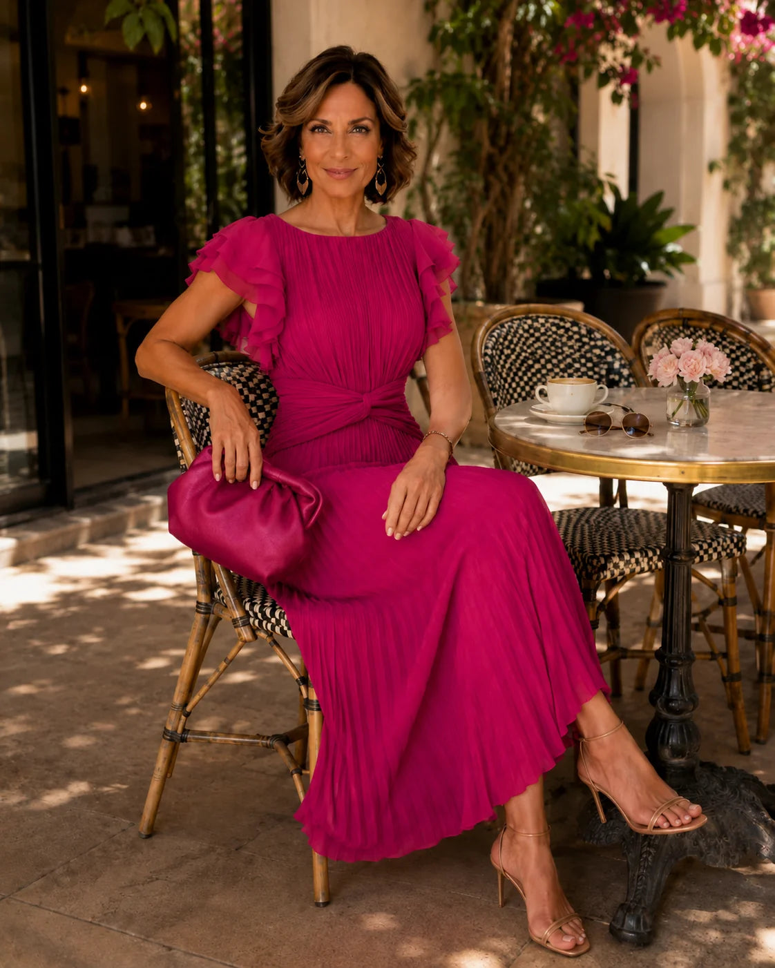 Valentina | Pleated Ruffle-Sleeve Maxi Dress