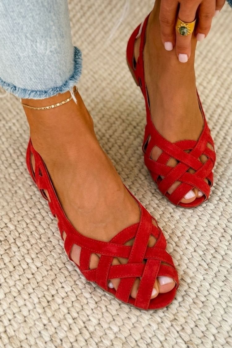 Freya | Comfortable Woven Peep-Toe Flats
