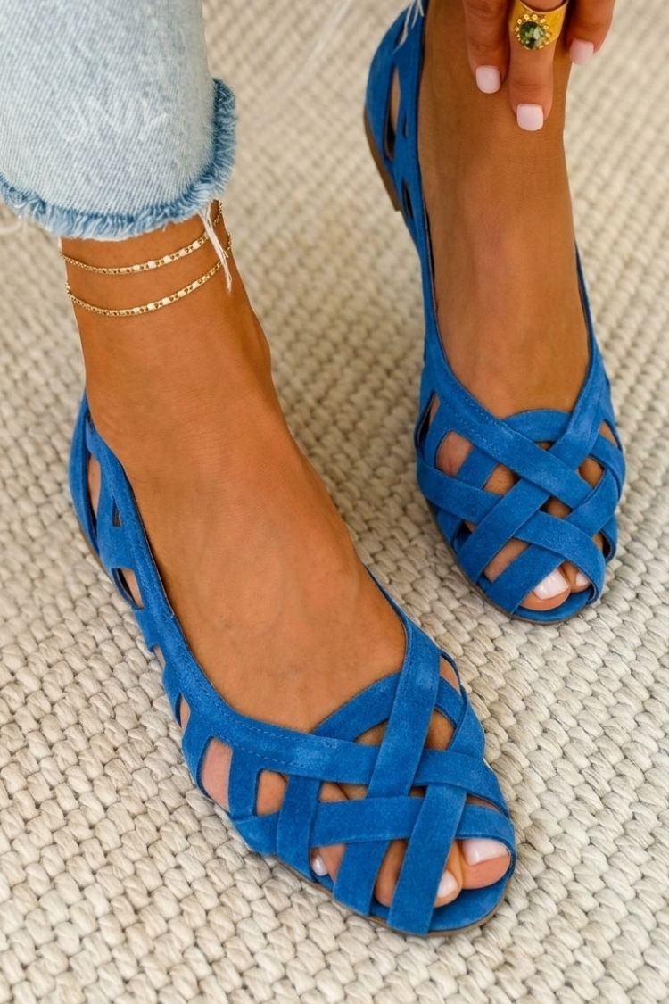 Freya | Comfortable Woven Peep-Toe Flats
