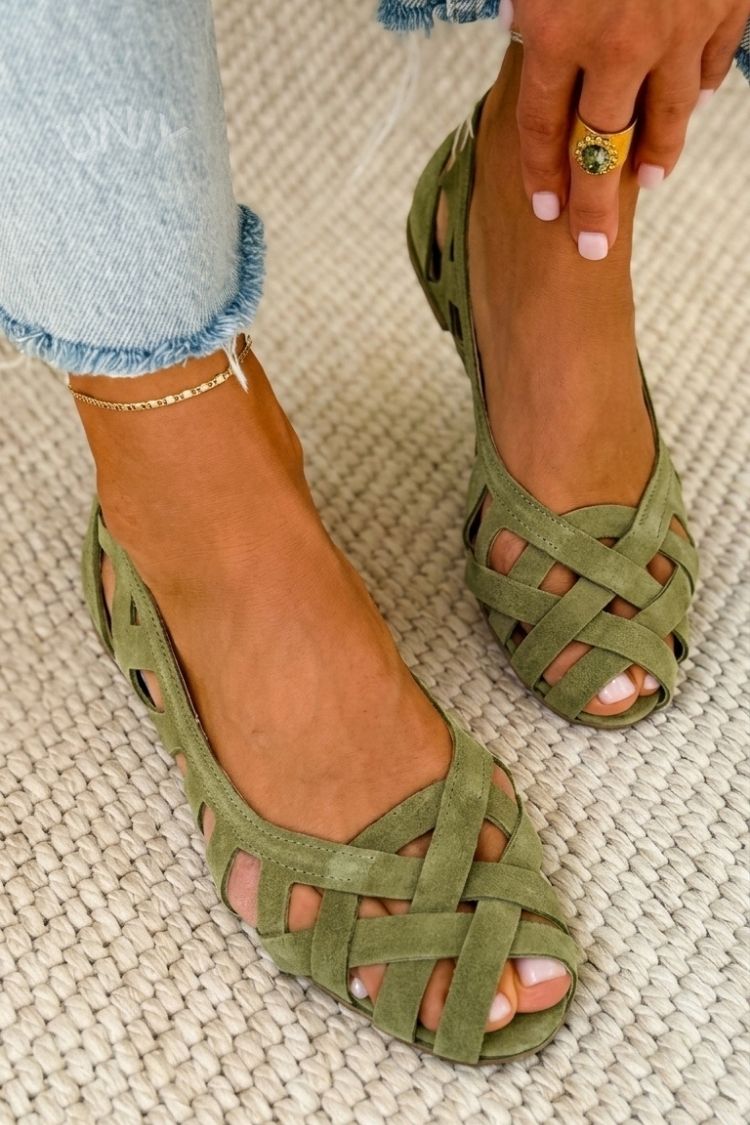 Freya | Comfortable Woven Peep-Toe Flats