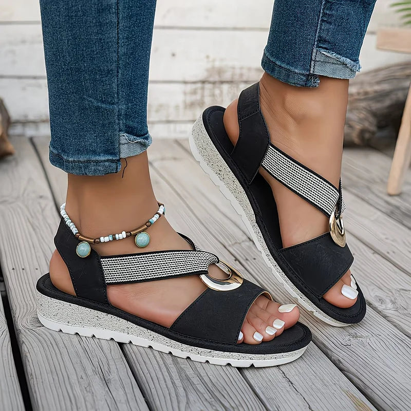Charlotte | Comfortable Flat Sandals With Metal Buckle