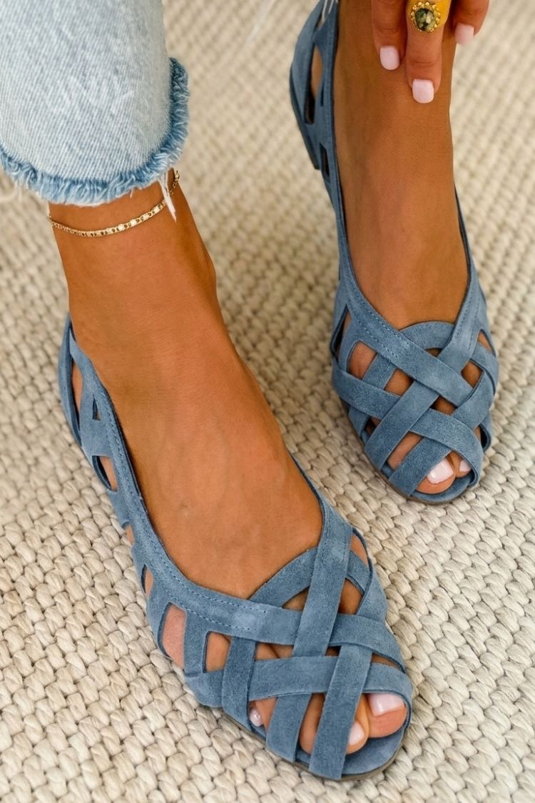 Freya | Comfortable Woven Peep-Toe Flats