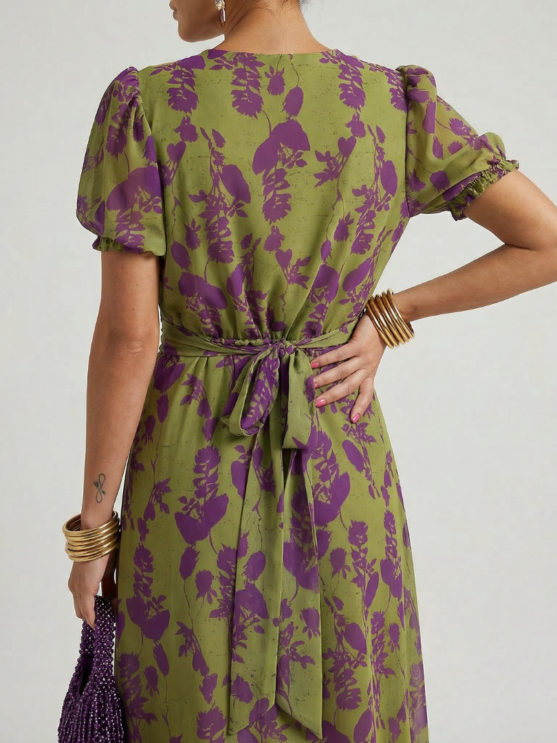 Rosalind | Puff Sleeve Twist Front Midi Dress