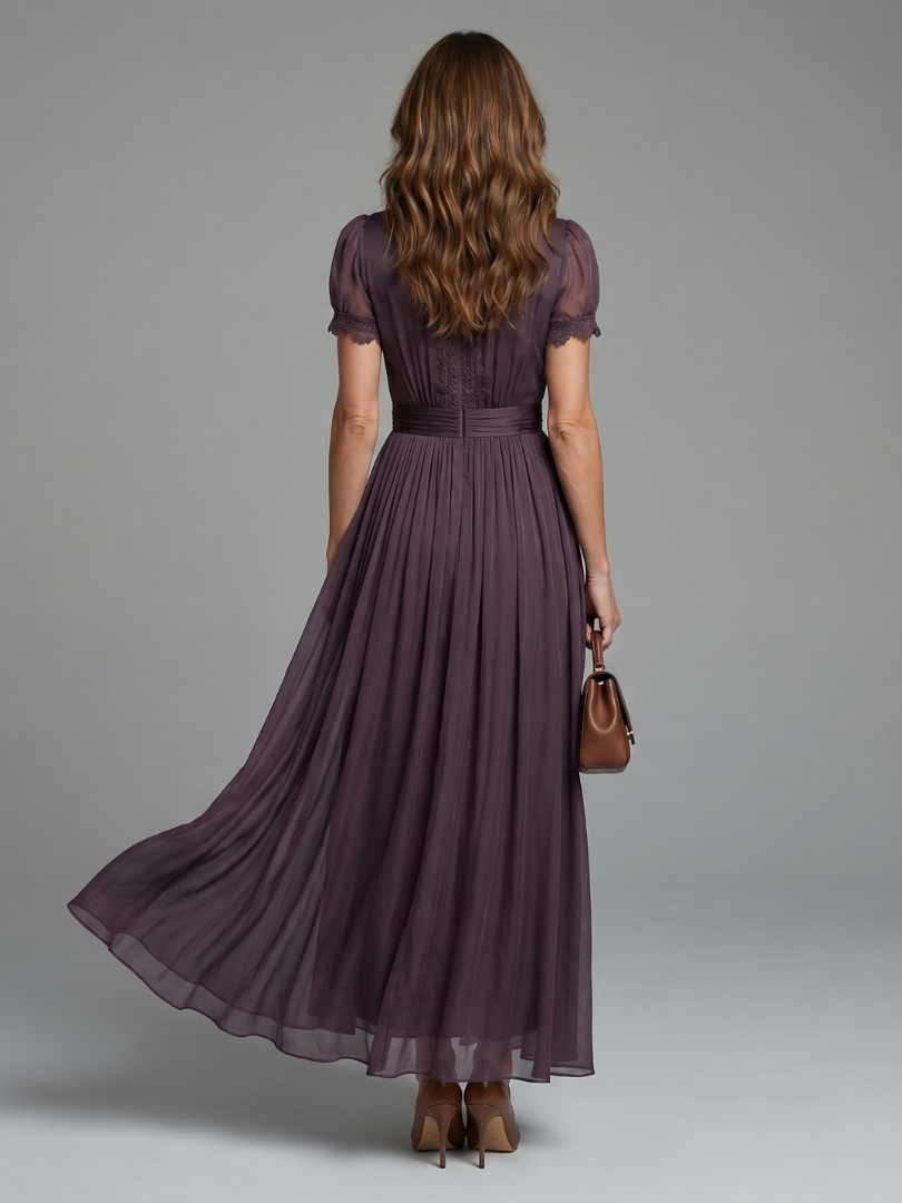 Vivienne | Lace Trim Chiffon Maxi Dress