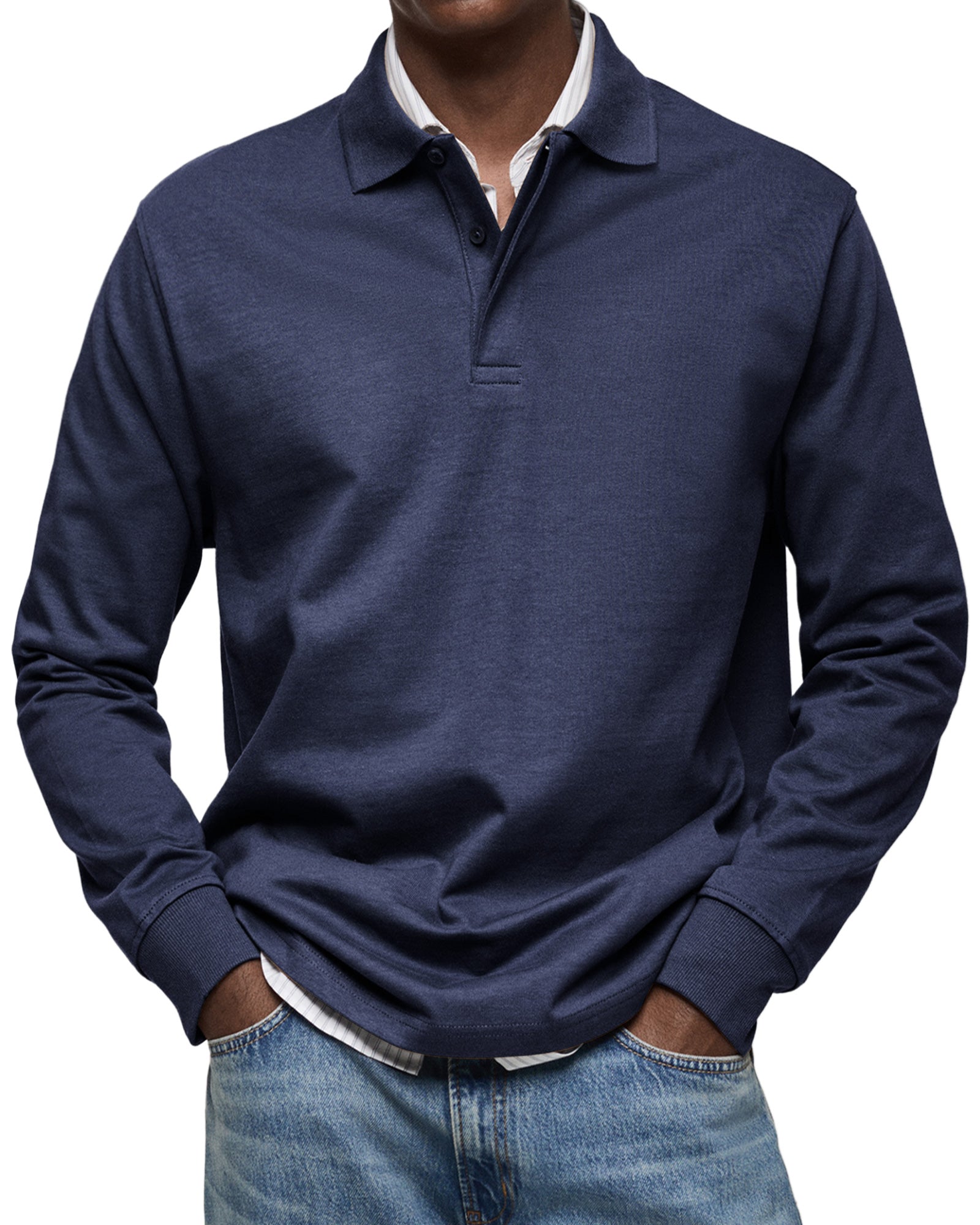 Theo | Long-Sleeve Cotton Polo Shirt