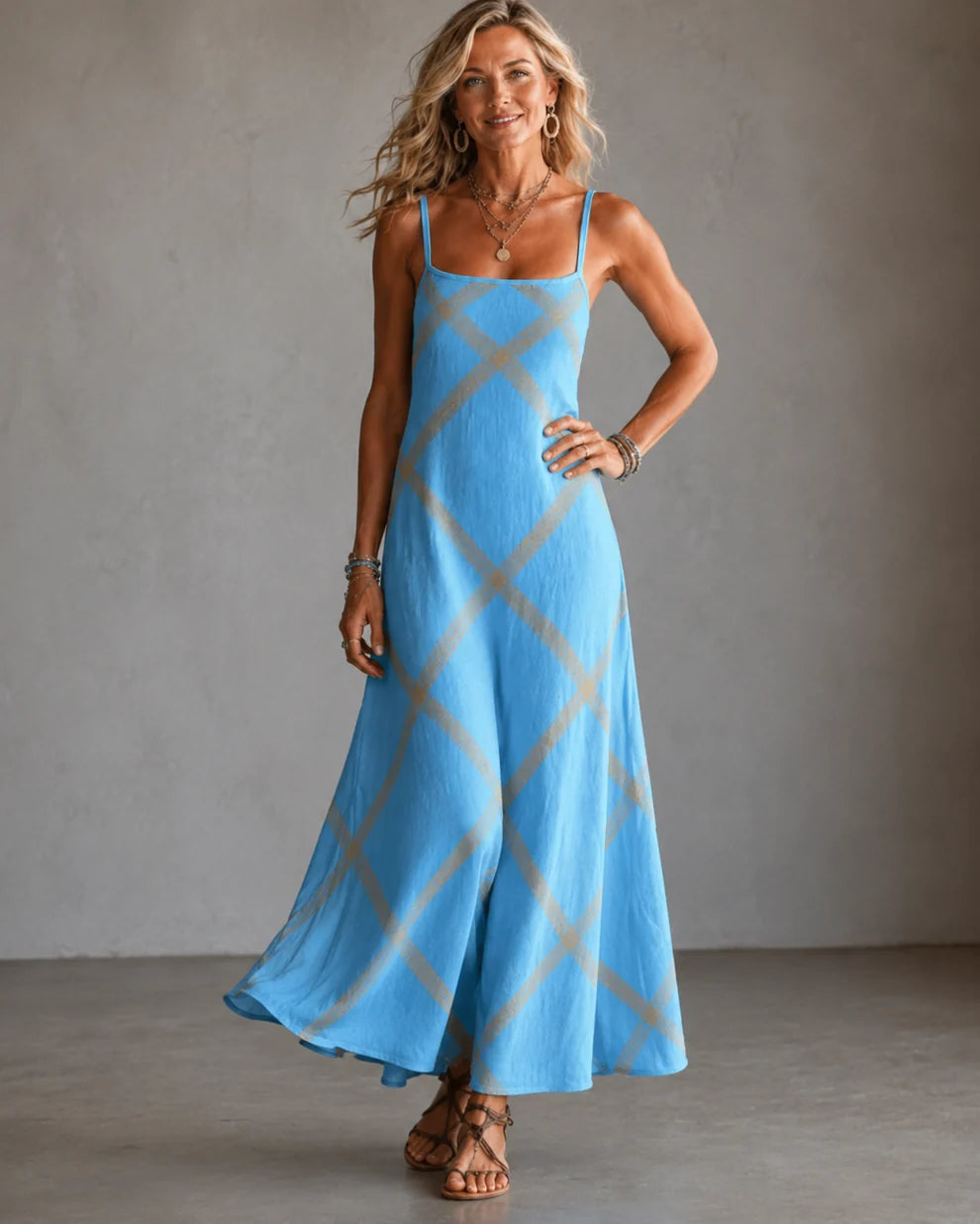 Feliz | Diamond-Print Strappy Maxi Dress