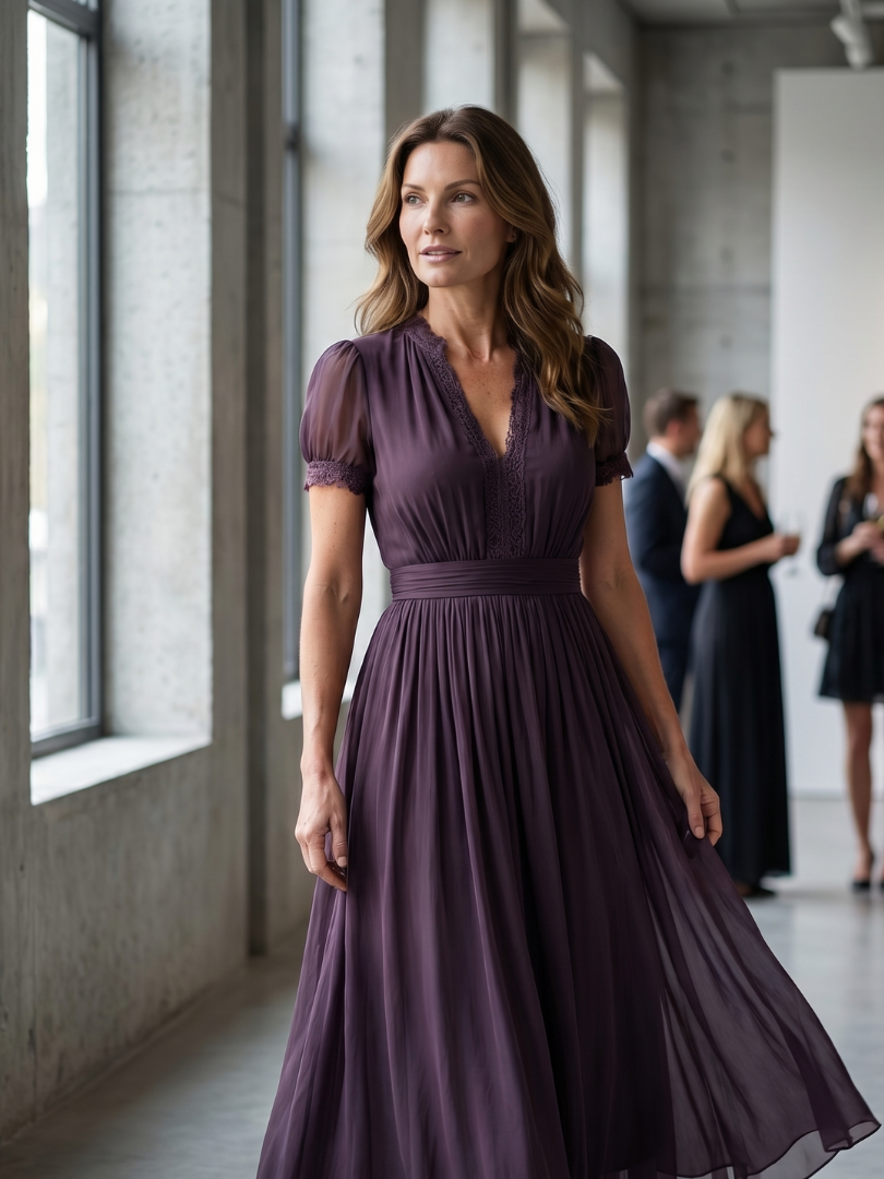 Vivienne | Lace Trim Chiffon Maxi Dress