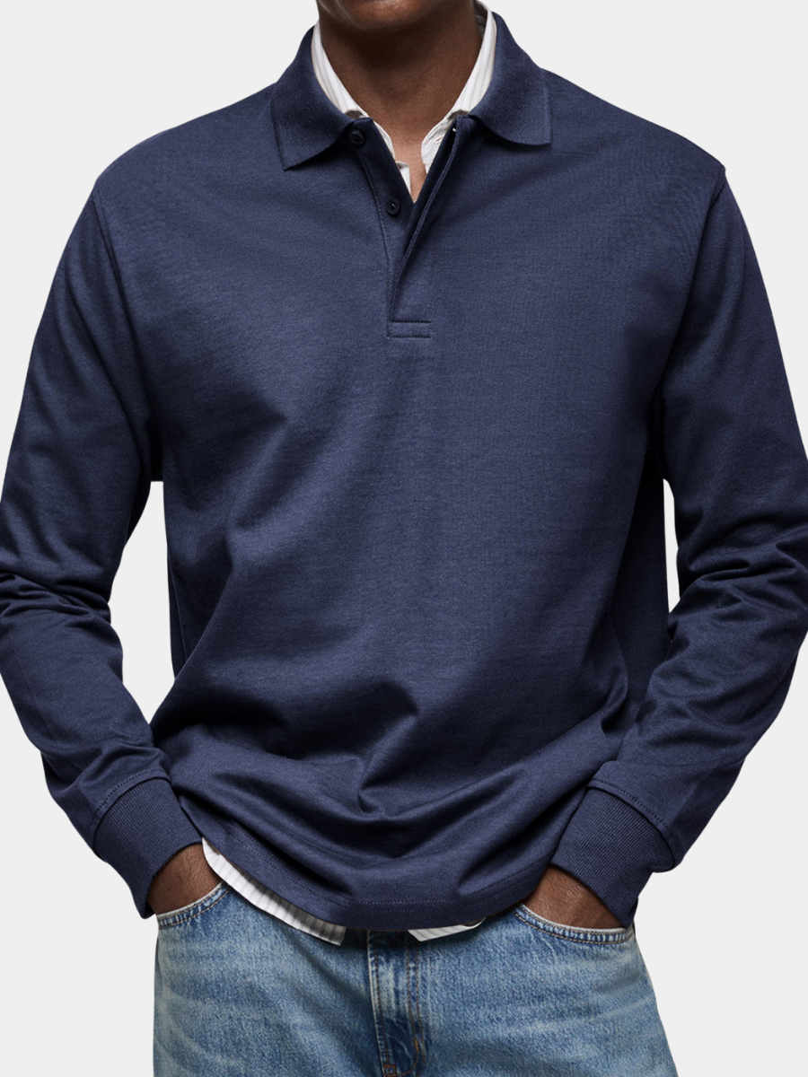 Theo | Long-Sleeve Cotton Polo Shirt