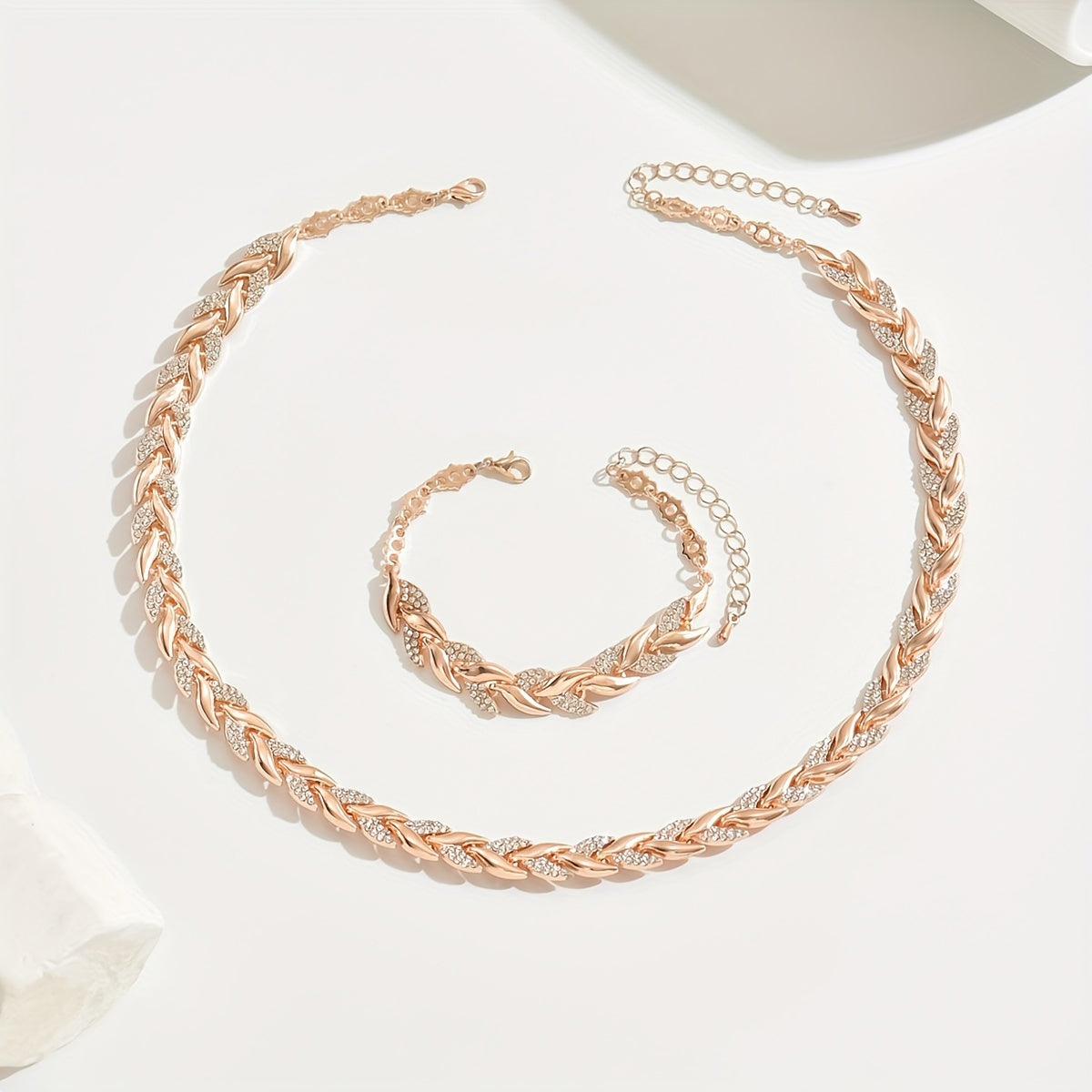 Wren | Crystal Leaf Necklace and Bracelet Set