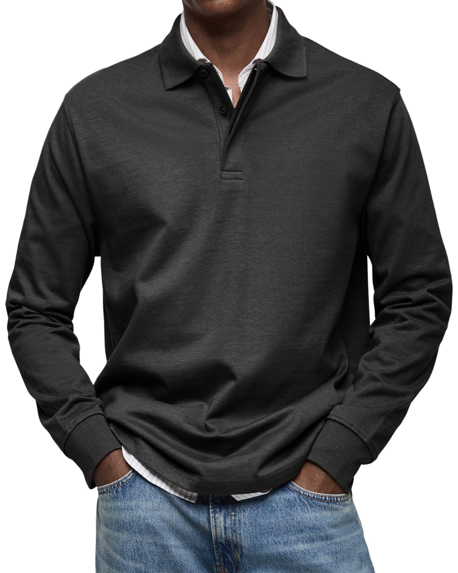 Theo | Long-Sleeve Cotton Polo Shirt
