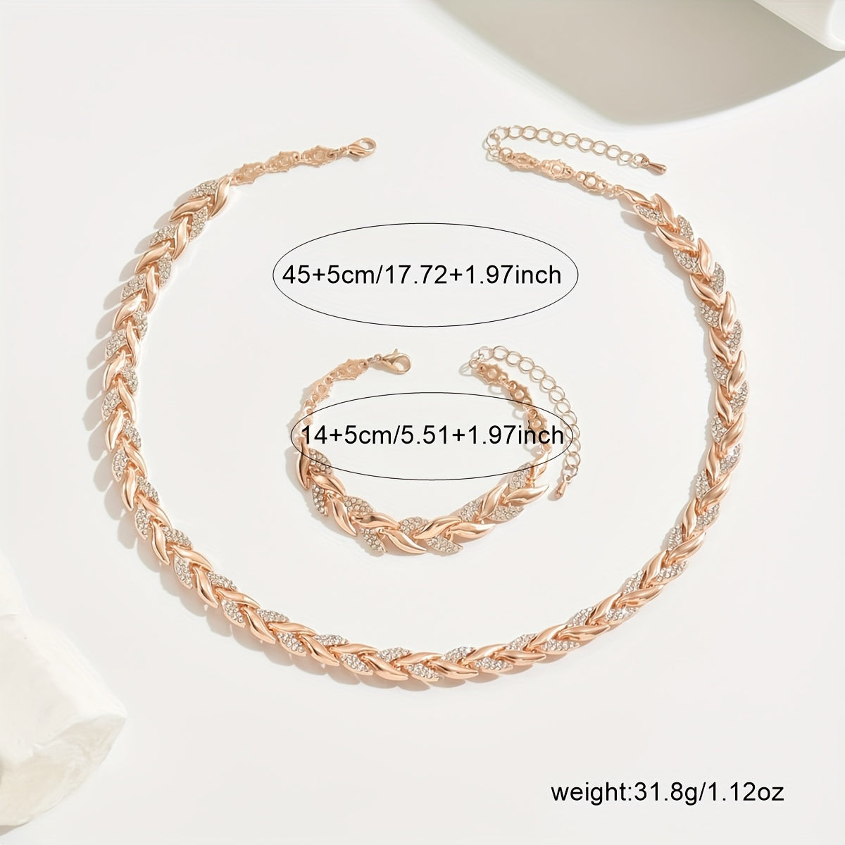 Wren | Crystal Leaf Necklace and Bracelet Set