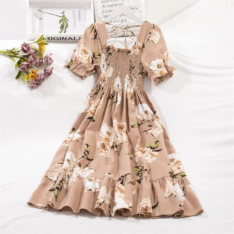 Rosalie | Floral Print Smocked Midi Dress