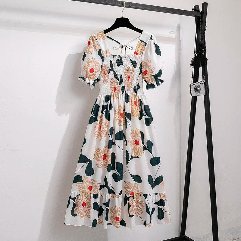 Rosalie | Floral Print Smocked Midi Dress
