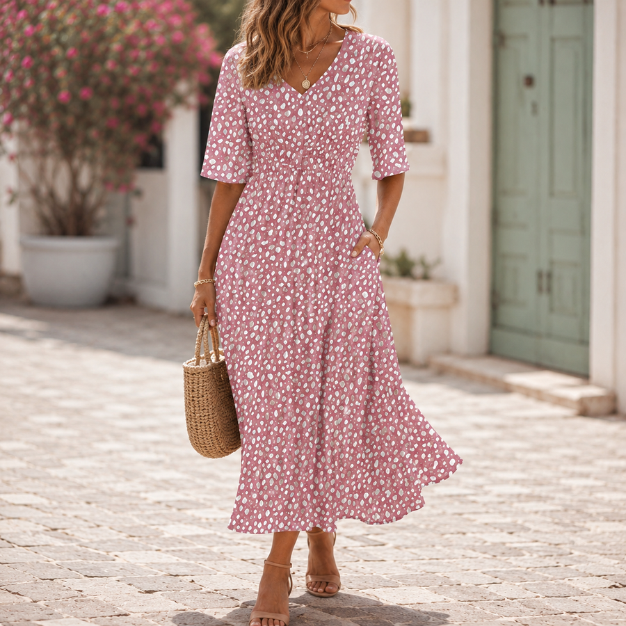 Matilda | Spot Print Elasticated Waist Maxi Dress