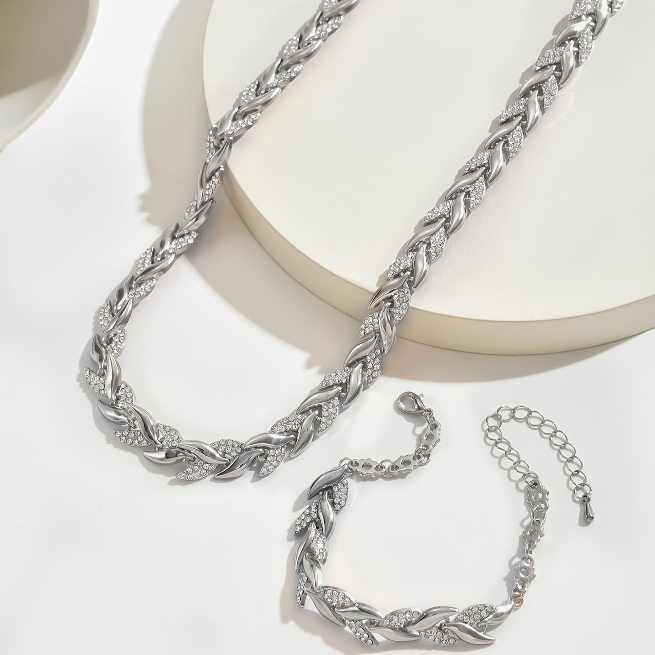 Wren | Crystal Leaf Necklace and Bracelet Set