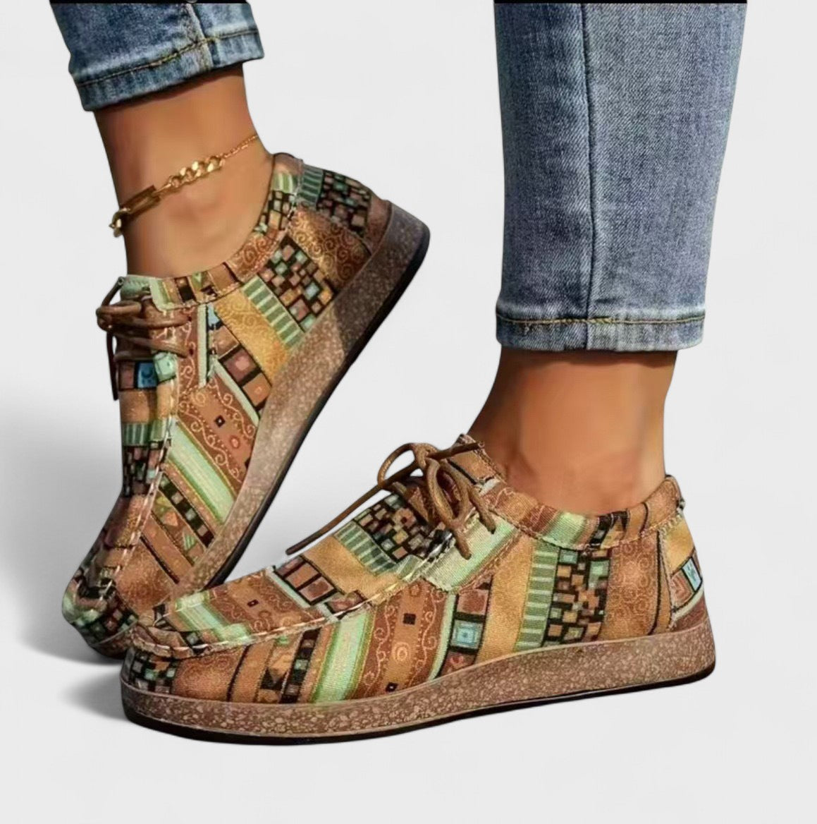 Freya | Bohemian Patchwork Lace-Up Shoes