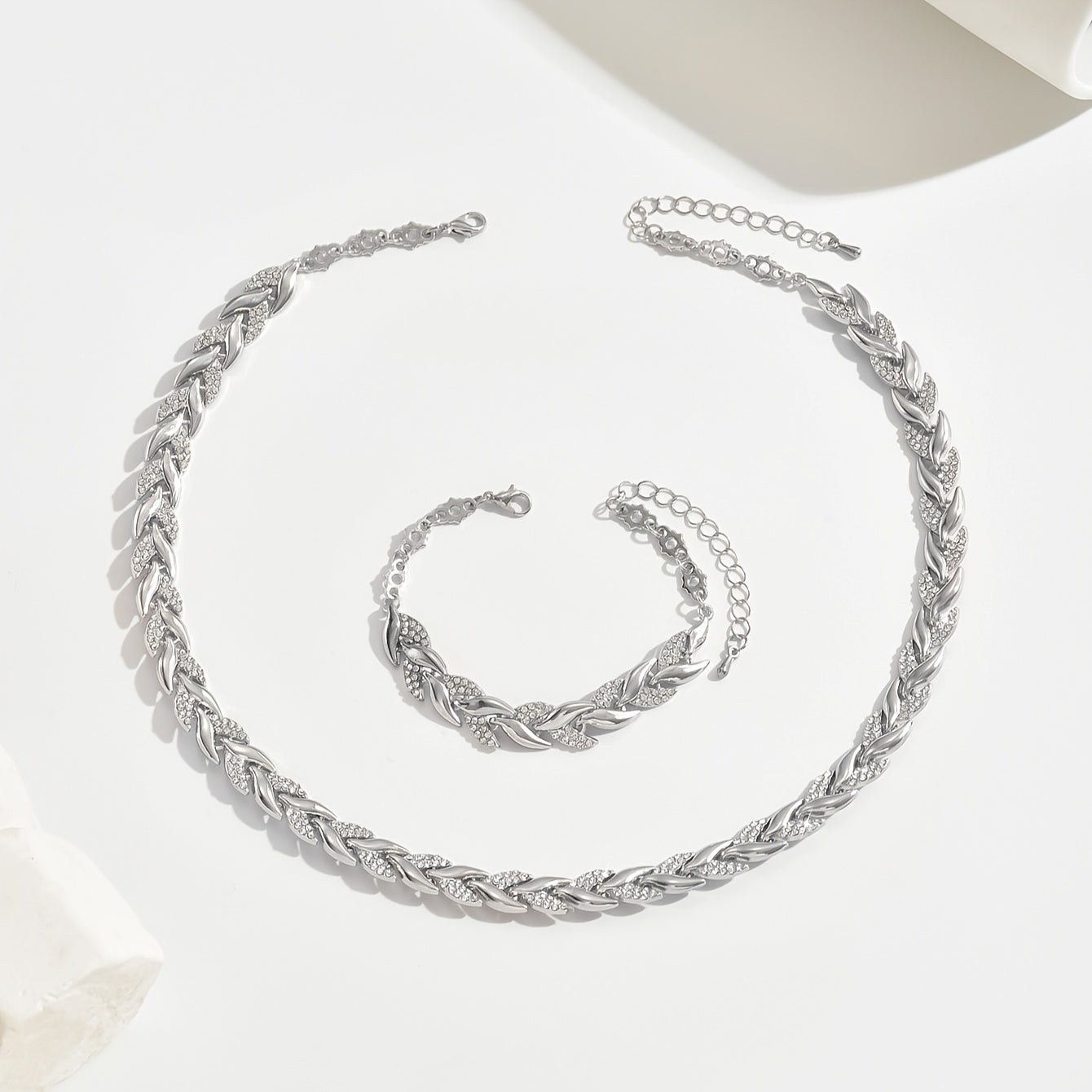 Wren | Crystal Leaf Necklace and Bracelet Set