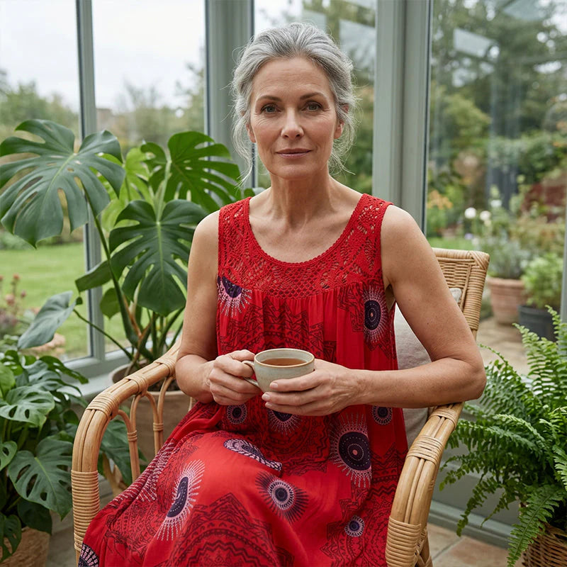Marisol | Crochet-Trim Print Swing Dress