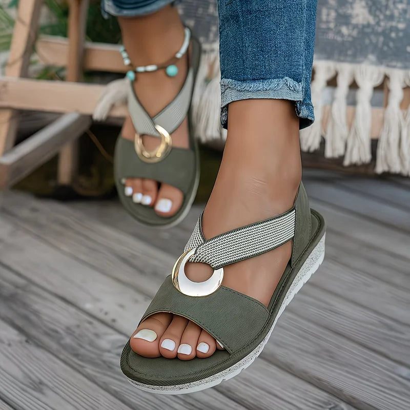 Charlotte | Comfortable Flat Sandals With Metal Buckle
