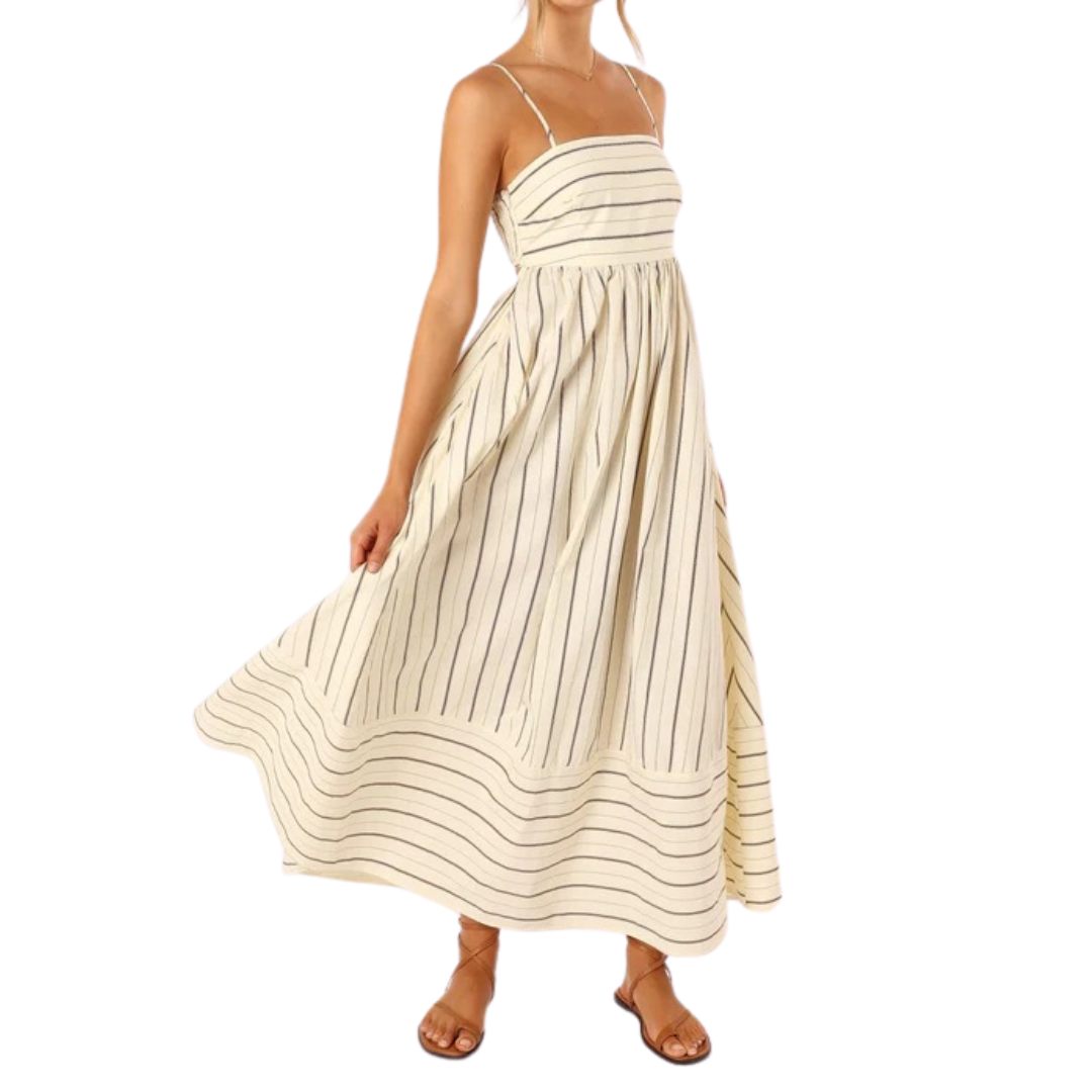 LAVELLE™ – Striped Spaghetti Strap Swing Maxi Dress