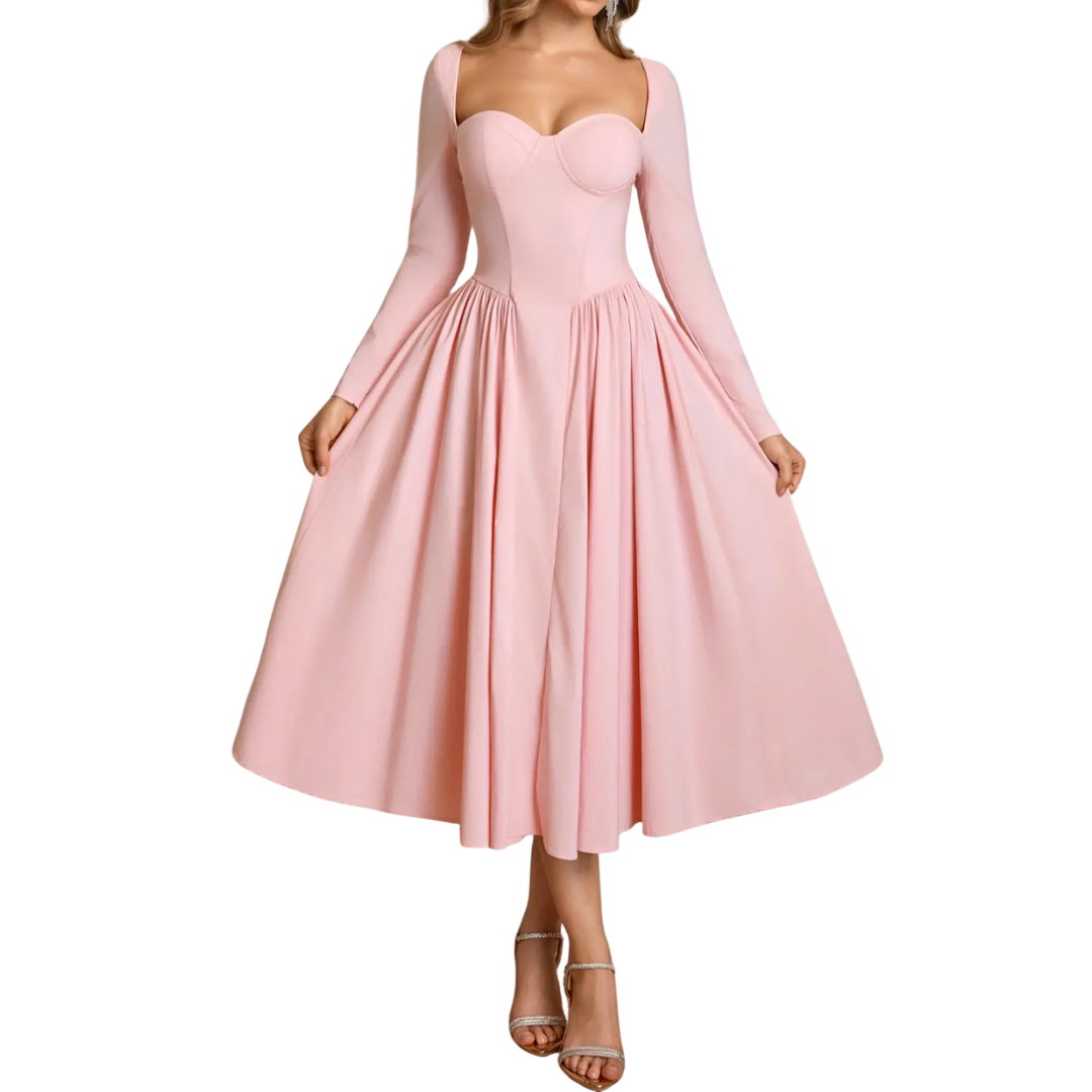 NICOLETTE™ – Sexy Open-Back Pleated Midi Dress