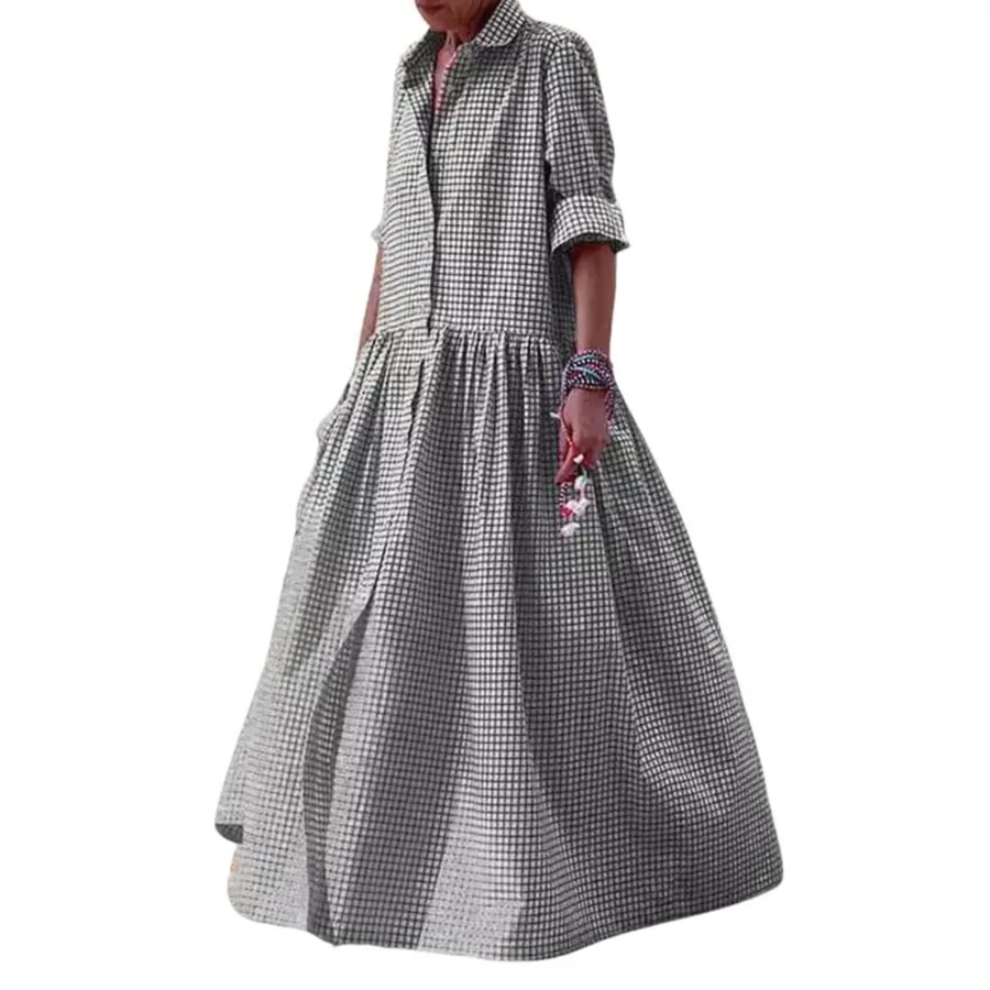 WREN™ – Vintage Plaid Flared Shirt Dress