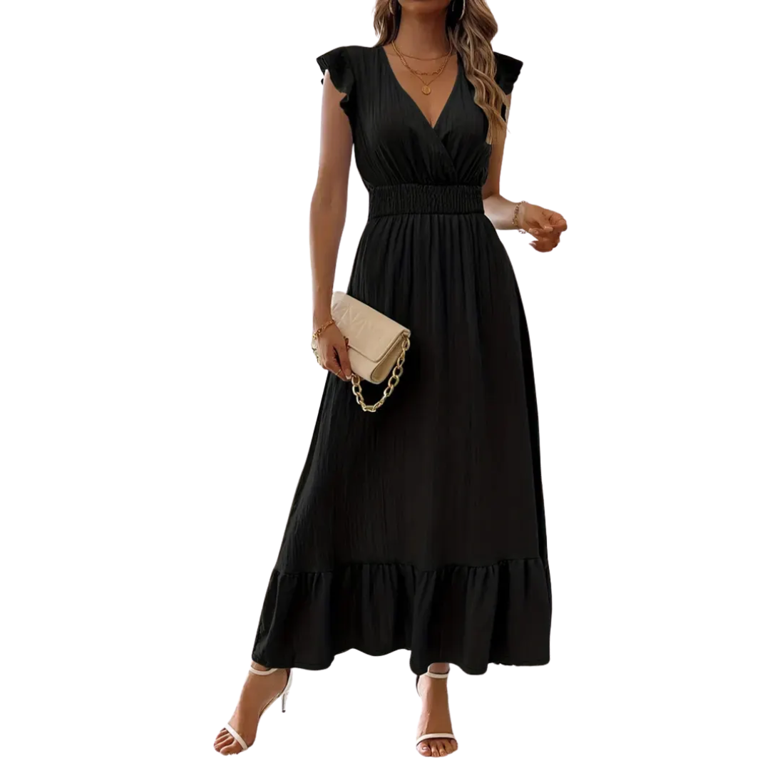 VELARA™ – Shirred V-Neck Summer Dress
