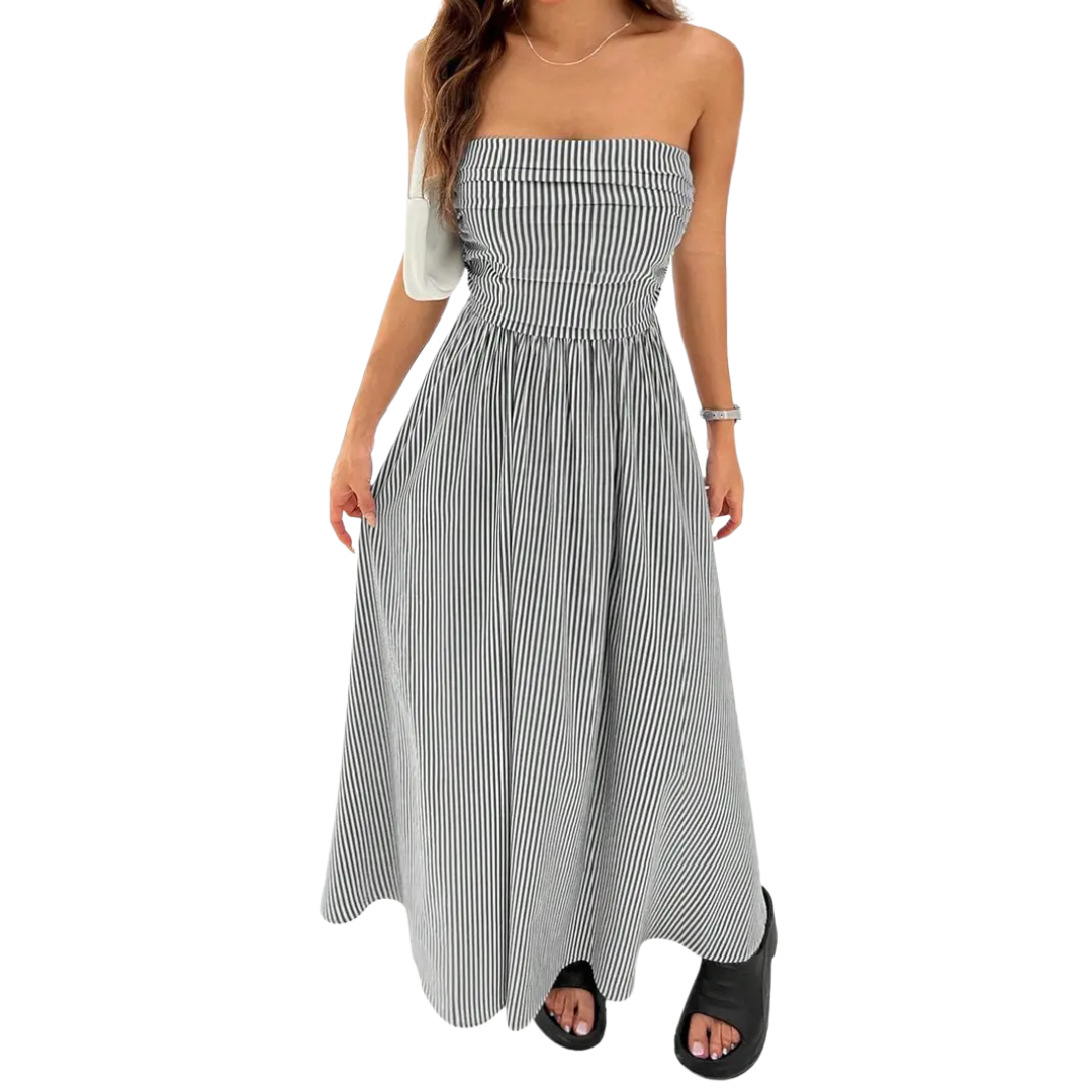 ZELDA™ – Striped Strapless Pocket Maxi Dress