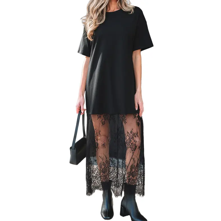FRANNIE™ – Lace Hem Drop Shoulder Maxi Dress
