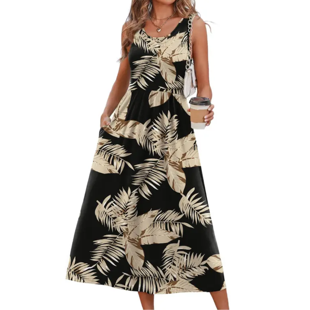 TEMPERANCE™ – Boho Halter Neck Flowy Midi Dress