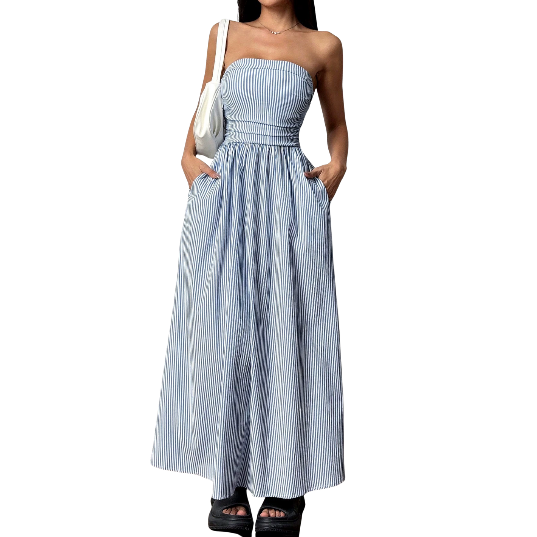 ZELDA™ – Striped Strapless Pocket Maxi Dress
