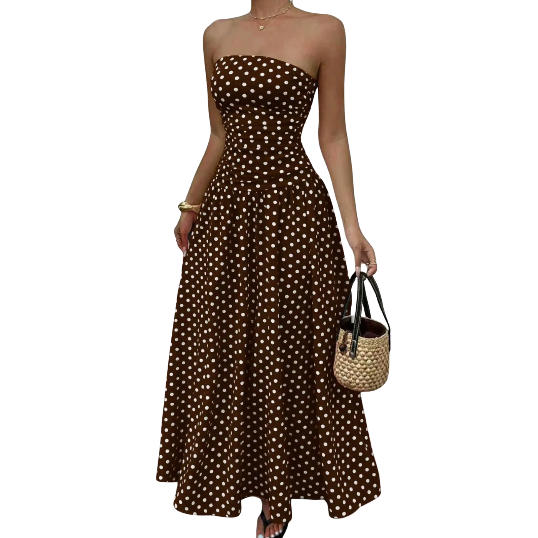 ODETTE™ – Polka Dot Strapless Maxi Dress